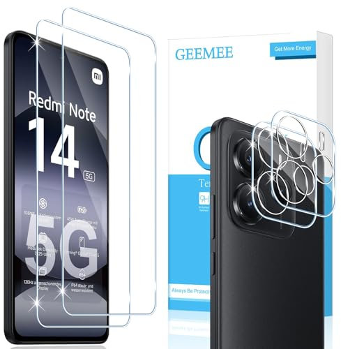 GEEMEE para Xiaomi Redmi Note 14 5G de Pantalla Protector de Lente de cámara, 2 + 2 Pack Cristal Templado Película Vidrio Templado, Instalación Rápida 9H Alta Definicion Glass Screen Protector