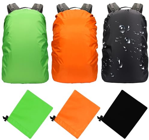 MCTNCT 3 PCS Funda Impermeable para Mochila con Banda Reflectante, Cubre Mochila Lluvia 40-50L, Cubierta de Bolsa Bolso Protector de Lluvia para Senderismo Camping Ciclismo (Bolsa de Almacenamiento)