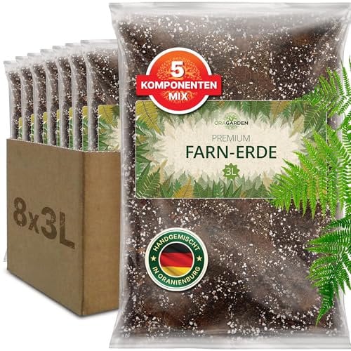 ORAGARDEN Farn Erde für Zimmerpflanzen und Garten - 24LFarn Substrat für Pflanzen, Palmen, Blumen - 5 Komponenten Blumenerde