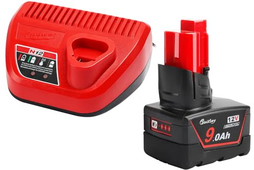 QUPERR Set Combination 12V 9000mAh Compatible with Milwaukee M12 Lithium-ion Battery M12B6 and a M12 Charger suitable for Power tools XC48-11-2401 48-59-1812, 48-11-0140, 48-11-0141, 48-11-0200