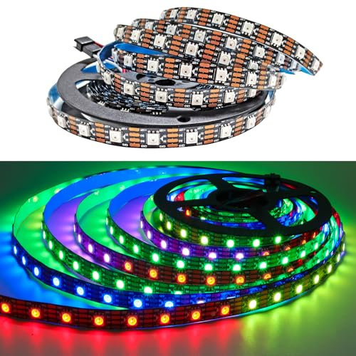 Tesfish 12V WS2815 LED Streifen Licht, 2m RGB Dual Signal Pixel Strip SMD 5050 120 LEDs IP30 Vollfarbiger Individuell Adressierbarer Programmierbar Lichtleiste für DIY, Werbung Dekoration
