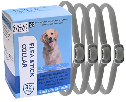 SALLYSS Collare antiparassitario per cani - Antipulci, Pidocchi - Impermeabile, Naturali, Regolabile 65cm - 4 Protezione da pulci e zecche fino a 32 mesi -