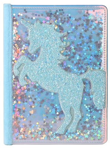 TIEFOSSI Einhorn Glitzer Tagebuch für Mädchen, Geschenk für 6 7 8 9 10-12 Jährige Mädchen, Flauschiges Tagebuch für Kinder, A5 liniertes Notizbuch zum Schreiben und Zeichnen, Niedliches Notizbucher