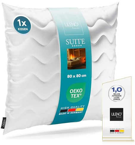 LILENO HOME Set of 1 Pillow 80 x 80 cm - 3-Chamber Hotel Quality Pillow 80 x 80 cm Washable up to 95°C - Bed Pillow Suitable for Allergy Sufferers - Made in Germany Hotel Sleeping Pillow Cushion 80 x