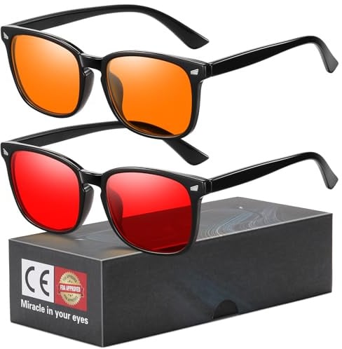 Okany Blaulichtfilter Brille für Gaming, Arbeit, PC & Schlaf – Doppelglas Amber Tag & Rot Nacht, Blockiert 99% Blaues Licht, Reduziert Augenbelastung