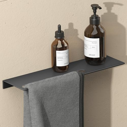 doporro Serviteur de Douche Mural avec Porte-Serviettes Étagère Douche | Noir Mat, Aluminium, Organisateur de Toilettes, 40cm, pour Salle de Bain et Cuisine, Reglo-06