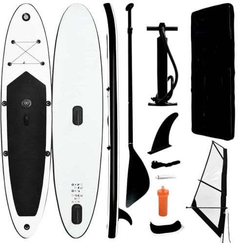 Lumanois Aufblasbares SUP-Board mit Segel Set Schwarz und Weiß,19kg,92736