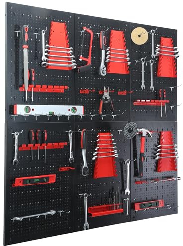 Floordirekt Pared para herramientas de metal con agujeros 240x60 cm - Juego de 6 placas, para banco de trabajo, garaje, equipo de taller