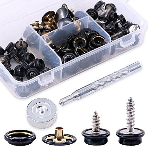 Glarks 120 Stück Edelstahl Marine Grade Leinwand und Polster Boot Abdeckung Druckknopf Verschluss Kit mit 2 Stück Setting Tool (40 Sets) – Schwarz