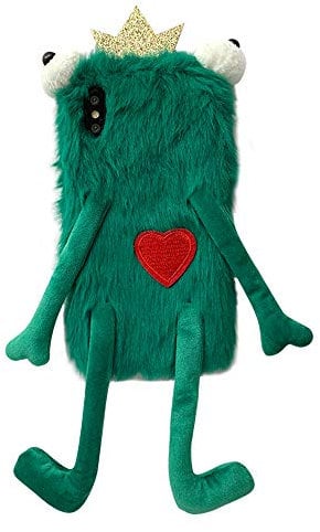 UnnFiko Fluffy Frog King Case - Compatible with iPhone 7 Plus/8 Plus, Cute Cartoon Fur Fuzzy Warm Plush Winter Soft TPU Back Case Protective Cover (Plush Frog)