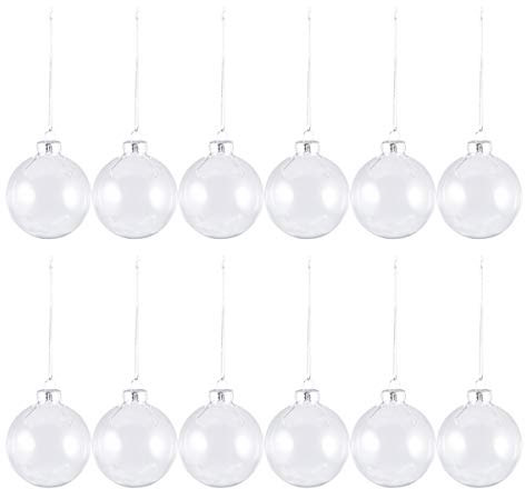 Glaskugel Teilbar Befüllbar Dekokugel mit Deckel für DIY Ornamente 12 Stück 6cm (Transparent)