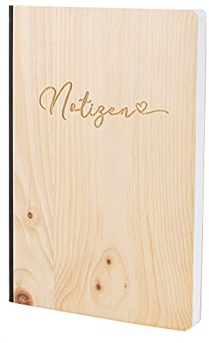Notizbuch mit Holz Cover in A5 - NOTIZEN - Echtholz Notebook zum Reinschreiben Holzeinband 192 blanko Seiten 90g, Holzart:Zirbe