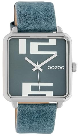 Oozoo Damenuhr Quadratisch mit Lederband 35 x 35 MM Silber/Taubenblau C10361