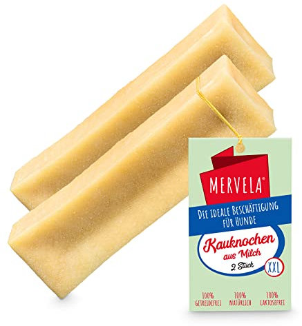 MERVELA® Kaukäse für Hunde | 2 * 170 Gramm | XXL Käseknochen | Beschäftigung & Belohnung | Käsestangen für Sehr Große Hunde | Harter Yak Käse, Langer Kauspaß