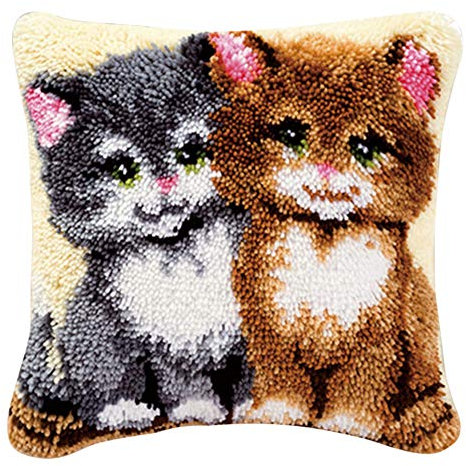 Coopay Latch Hook Rug Kits Large, Cushion Cover Latch Hook Kit, Easy to Follow Embroidery Pillowcase Latch Knitting Starter Kit, Craft Kits for Kids Adults, 43 * 43cm/17 * 17 in, Cat