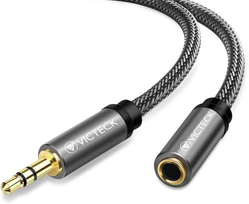 VICTECK Cable Audio alargador extensión 2M, Nylon Trenzado Jack Audio Estéreo 3,5 mm Macho a Hembra Compatible with Coche Altavoces Auriculares iPhone iPad iPod Samsung MP3 Player