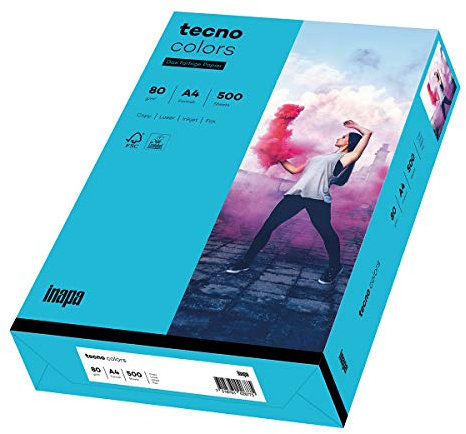 inapa farbiges Kopierpapier, buntes Papier tecno Colors: 80 g/m², A4, 500 Blatt, blau