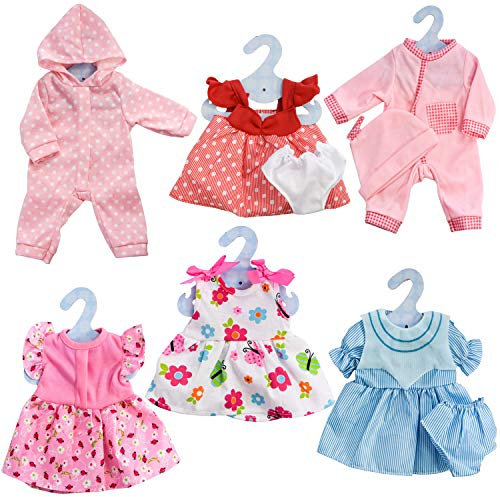 The Magic Toy Shop Set of 6 Dolls Clothes Outfits for 12 to 16 Inch New Born Baby Dolls - Rompers Pink Dress Bathrobe (Design 2)