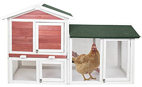 Greatest Pet Shop Deluxe Hühnerstall mit zwei Ebenen, aus Holz, großer Stall, für Hinterhöfe und Außenbereiche, Rot
