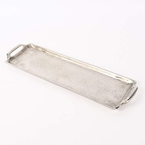SCHÖNER LEBEN. Deko Tablett länglich Alu strukturiert silberfarbig 44x13cm