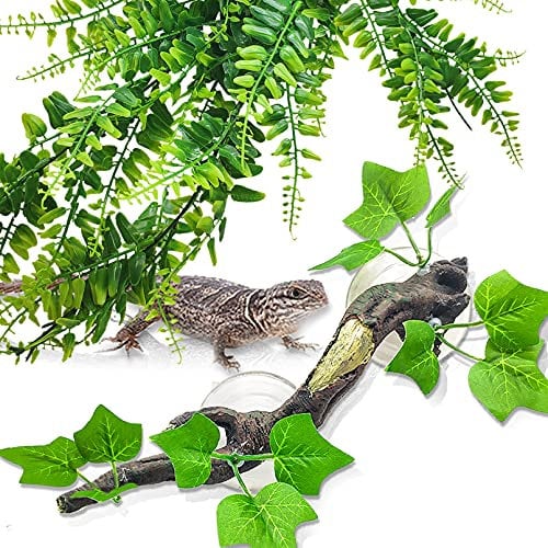 Hamiledyi Reptilien-Eckzweig, Kletter-Terrarium, Pflanzen-Dekoration, künstliche Reben zum Aufhängen mit Saugnapf, für Amphibien, Bartdrachen, Eidechsen, Schlangen, Frösche, Geckos, Tank-Dekoration
