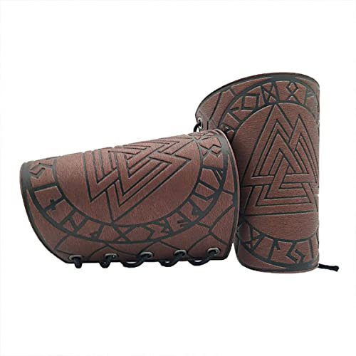 Viking Odin Rune geprägte Lederarmschienen, mittelalterliche PU-Lederarmschienen, LARP-Handschuh, Ledermanschette Armschiene, Lederarmbänder, Nordic Retro-Armband für Männer Frauen Jungen (Braun)