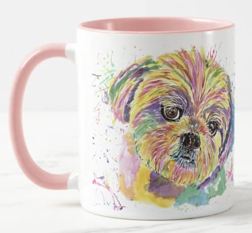 Vixar Shih Tzu Dog Pet Watercolour Rainbow Art Farbige Tasse Tasse Geschenk Geburtstag Arbeit Büro Weihnachten Tee Kaffee (Rosa)