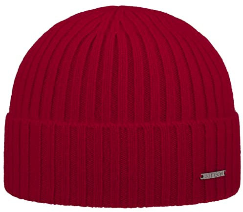 Stetson Varnell Kaschmirmütze Damen/Herren One Size (ca. 55-61 cm) - 100% Kaschmir - Wintermütze - Breiter Umschlagrand - Kuschelig warm - Länge 22 cm - Strickmütze Herbst/Winter rot One Size