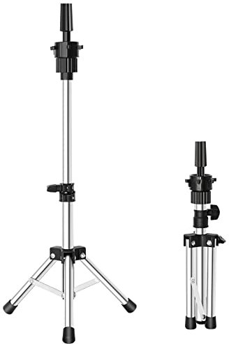 QUANMINXF Trepied Tete a Coiffer, Mini Trepied Perruque, Support réglable pour la formation des coiffeurs pour formation en coiffure (Argent)