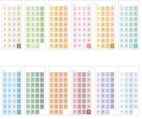 Bontannd Datum Aufkleber 1 Set / 12sheets Kalender Etiketten 365 Tage Zeitschrift Notebook Scrapbooking Schreibwaren Agenda Planer