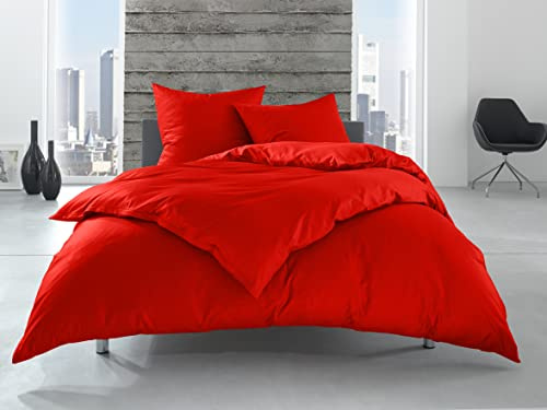 Bettwaesche-mit-Stil Linon/Renforcé Bettwäsche 100% Baumwolle aus kontrolliert biologischen Anbau Garnitur 135x200 + 80x80, orange
