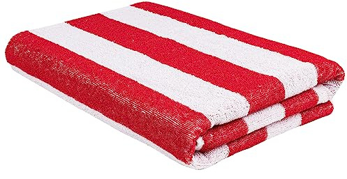 Toalla Playa Hombre Mujer | Toalla Piscina Algodón | 80x160cm | Rayas Rojas | Secado Rápido | 100% Algodón | Para Piscina, Playa, Camping, Viajes y Hogar | Rayas Rojas y Blancas