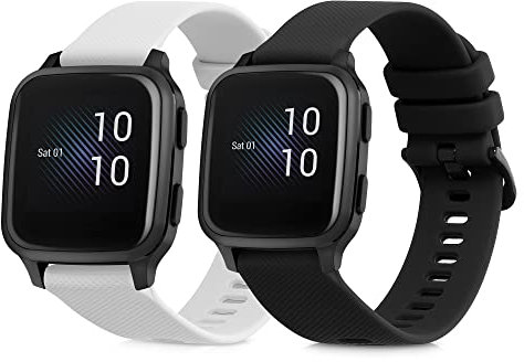 kwmobile Straps Compatible with Garmin Venu Sq Music/Sq Straps - 2x Replacement Silicone Watch Bands - Smartwatch or Fitness Tracker - Black/White
