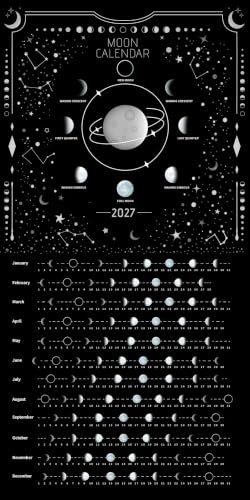 Moon Calendar 2022 Lunar Phases, Hangable MoonLight Wall Poster, Full Moon Tracker Wall Art, Moon Lover Gifts, Astrology Decorations, and Celestial Calendar, Black