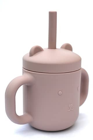 MACACA Grizzly the Cup – Silikon Trinkbecher für Kinder mit Strohhalm – Auslaufsicher & spülmaschinenfest – Lernbecher ab 6 Monaten – BPA-frei & rutschfest – Baby Becher zum Trinkenlernen