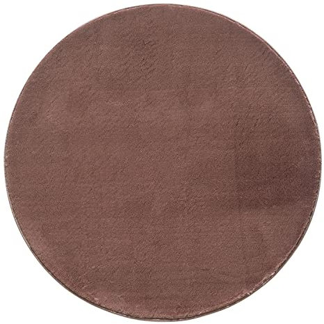 Carpettex Hochflor Teppich Wohnzimmer Einfarbig Kunstfell Felloptik Teppich Braun 160 cm Rund - Waschbarer Teppich Schlafzimmer Flauschiger Teppich Plüsch Weich - Runder Teppich Langflor Küchenteppich