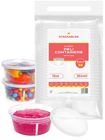 STACKABLES Premium 36-Piece Food Storage Container Set 12oz - 354ml Reusable, Leakproof, and Microwave/Freezer Safe Plastic Containers with Lids - Ideal for Meal Prep and Easy Kitchen Organization