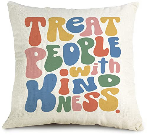 OUz Kissenbezüge mit inspirierenden Zitaten Treat People with Kindness, niedlicher Kissenbezug, Teenager, Mädchen, Zimmer, Sofa, Bett, Kissenbezug, Dekoration, 45,7 x 45,7 cm, 8L104