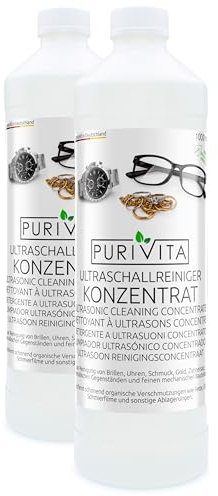 PURIVITA® Ultraschallreiniger Konzentrat [2x1L] - Reinigungsmittel für Ultraschallgeräte - Reinigungsflüssigkeit für Ultraschallreiniger - Ultraschall Reinigung für Brillen, Schmuck, Zahn & Münzen