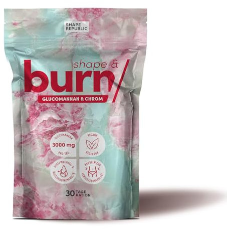 SHAPE REPUBLIC - Appetitzügler 180 Kapseln - Stoffwechsel Komplex mit Glucomannan aus der Konjakwurzel & Chrom - 3000 mg pro Tagesdosis