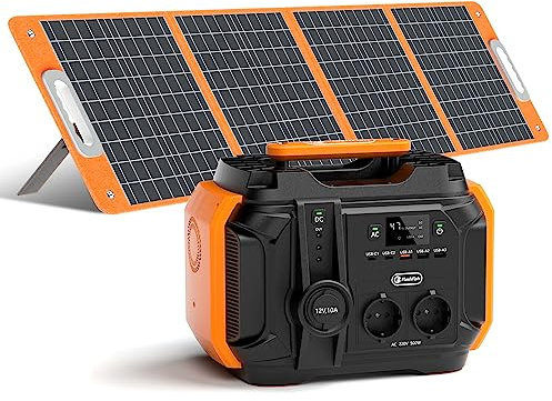 Impianto solare da 500 W, portatile con pannello solare, pieghevole, 18 V, 100 W, impianto solare, set completo, power bank da 230 V, per campeggio e esterni, generatore di corrente con prese