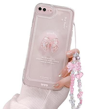 Ownest Compatible for iPhone 7 Plus Cute 3D Pink Bowknot Slim Clear Aesthetic Design Women Teen Girls Camera Lens Protection Phone Cases Cover