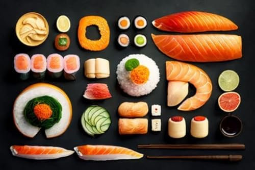 adrium Acryl-Bild 120 x 80 cm: Perfektes Sushi-Knolling, perfektes Layout von Sushi und Essen. (200149416)