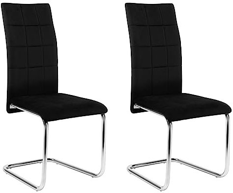 Lestarain Lot de 2 Chaises Salle à Manger, Chaise Pied Luge Rembourrée Epais, Chaise Cantilever sans Accoudoir, pour Salle à Manger, Salon, Chambre à Coucher, Bureau, en Velours, Noir, LCNI117002-2