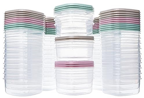 QILZO® 48 Pièces Récipients en Plastique 220ML Contenants Alimentaires Boîte sans BPA Passe au Micro-Ondes et au Lave-Vaisselle, Congélateur, Récipients avec Couvercle