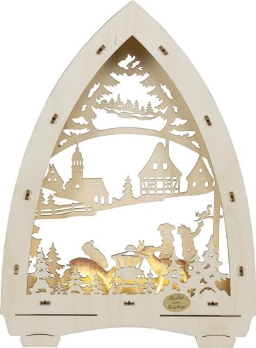 Rudolphs Schatzkiste Lichterspitze Wildfütterung mit Rehen LED-Batteriebetrieb Natur BxHxT 21,5x29x4,7cm NEU Schwibbogen Lichterbogen Fensterbogen Spitzbogen Erzgebirge Weihnachten Bergbau Bergmann