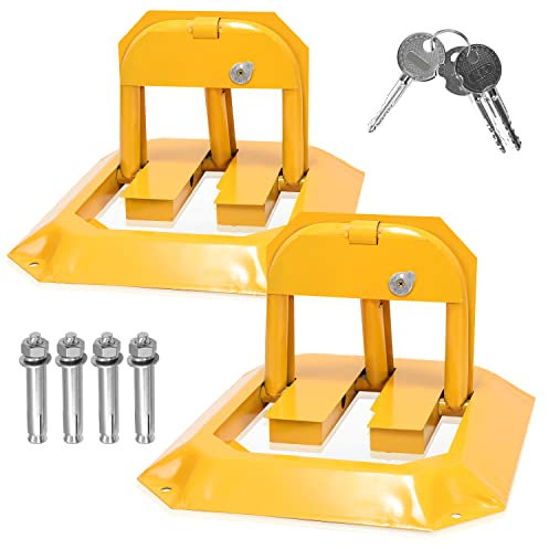 Sonnewelt 2x Barriere Parcheggio con 6 chiavi, Blocco parcheggio pieghevole con 8 viti di espansione, paletti di parcheggio pieghevoli, Serratura universale per parcheggio e vialetto (Giallo)