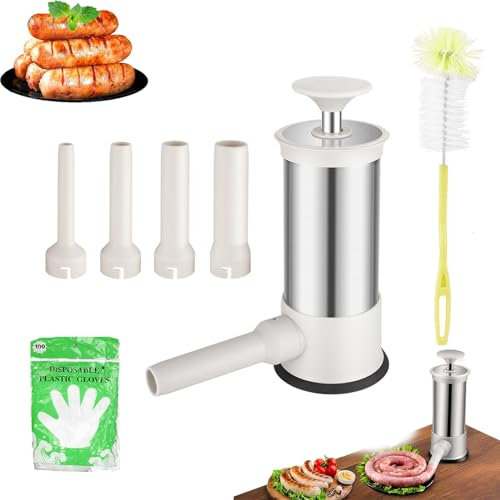 Sausage Stuffer with 4 Different Sizes Stuffing Tubes, Meat Grinder and Sausage Stuffer, Manual Sausage Stuffer, Sausage Stuffer Tubes, Stainless Steel Sausage Stuffer Machine (1PCS)