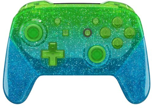 eXtremeRate Carcasa Agarre para Nintendo Switch Pro Funda Placa Delantera Trasera Grip con Botones D-Pad ABXY Joysticks para Nintendo Switch Pro-No Incluye Mando(Verde Azul Gradiente de Purpurina)
