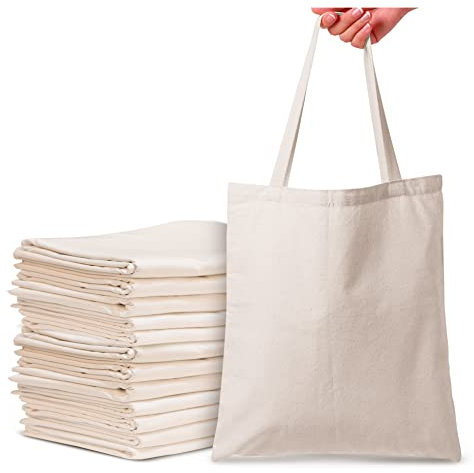 Top Urban Tote Bag Plain Natural Cotton Bag Ideal for Shopping Printing and Decoration Lightweight Reusable Canvas Fabric Bags for DIY, Advertising, Promotion, Gifts (Natural cotton, Pack of 12)
